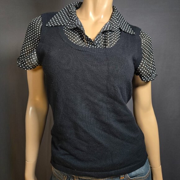 Y2KBlack Polka Dot Sweater Vest Top Size L Office Siren Academia Preppy 1 Piece - Picture 1 of 9